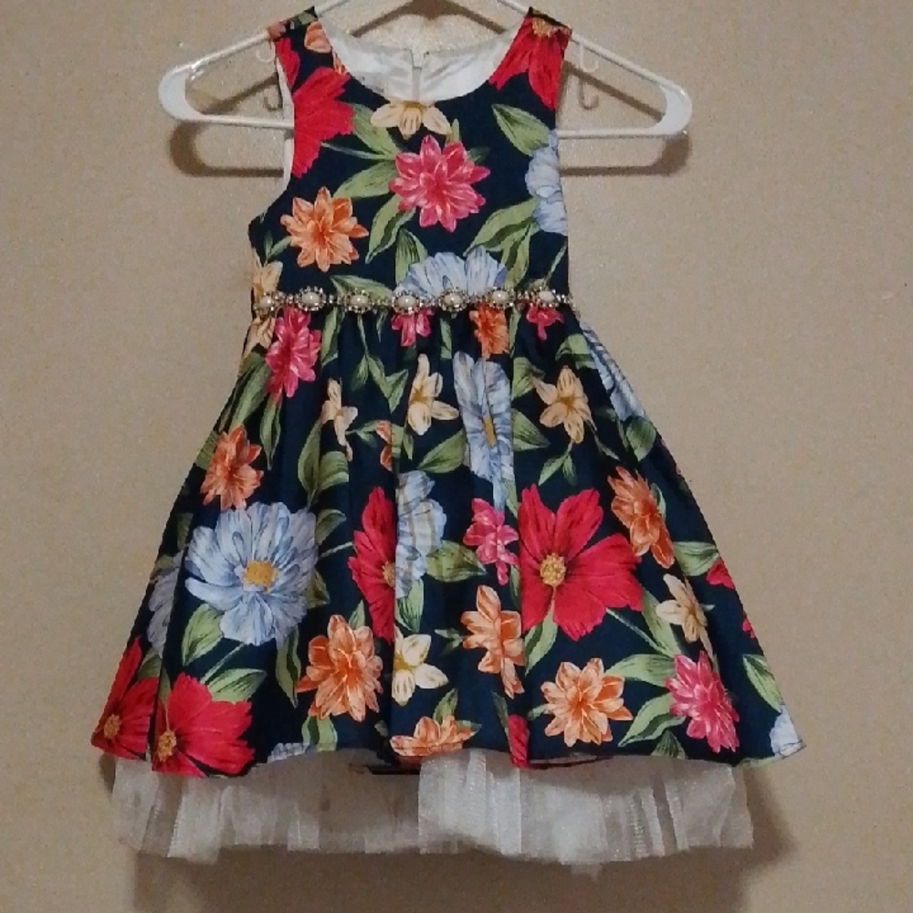 Elegant Floral Kids Dress with Gold Accents